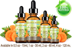 Botanical Beauty carrot seed oil bottle highlights vegan organic formula
