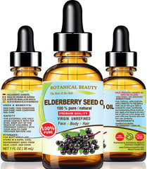 Botanical Beauty elderberry seed oil bottle pour showing quick skin absorption