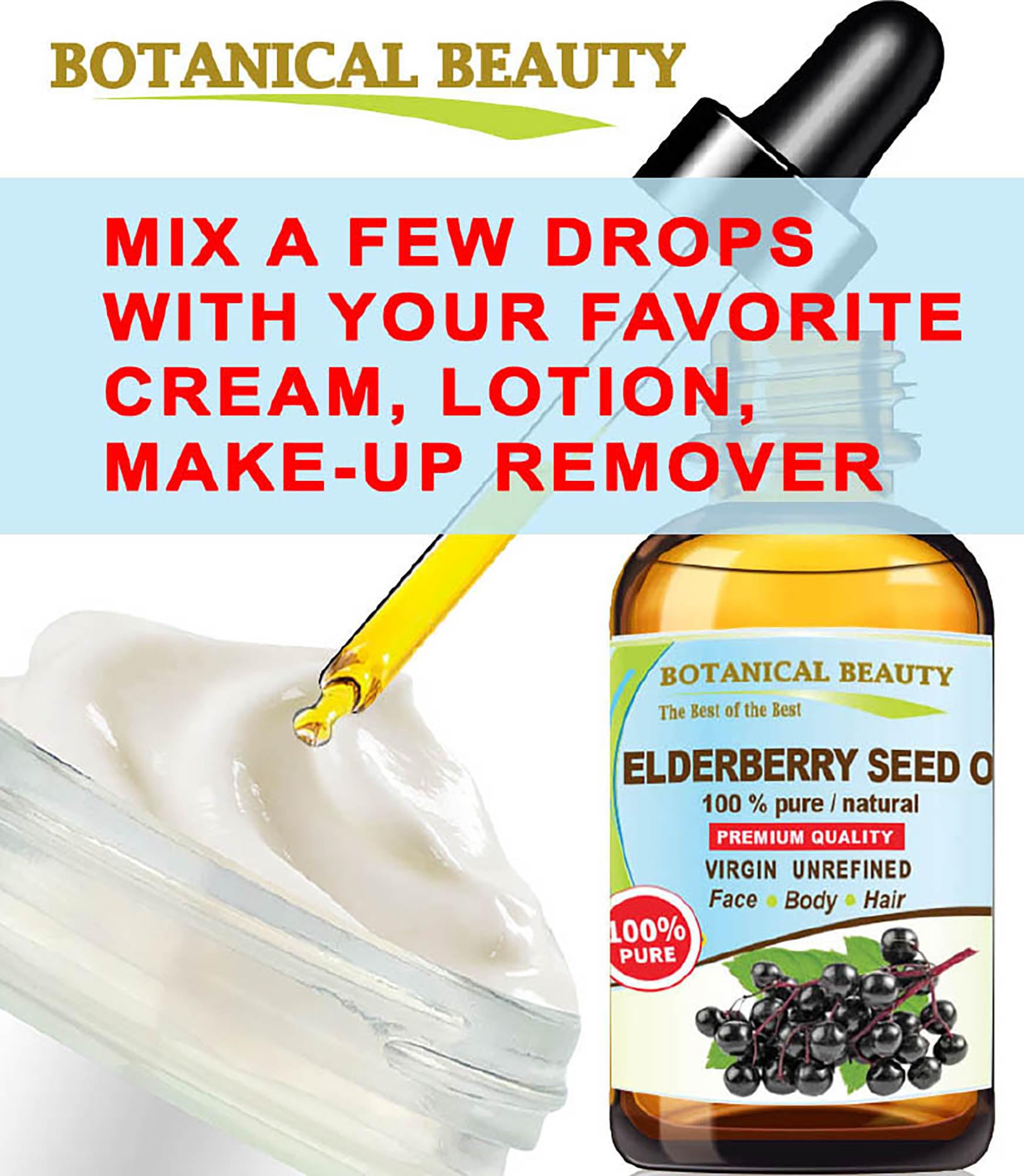 Botanical Beauty elderberry seed oil for hair shine and manageability