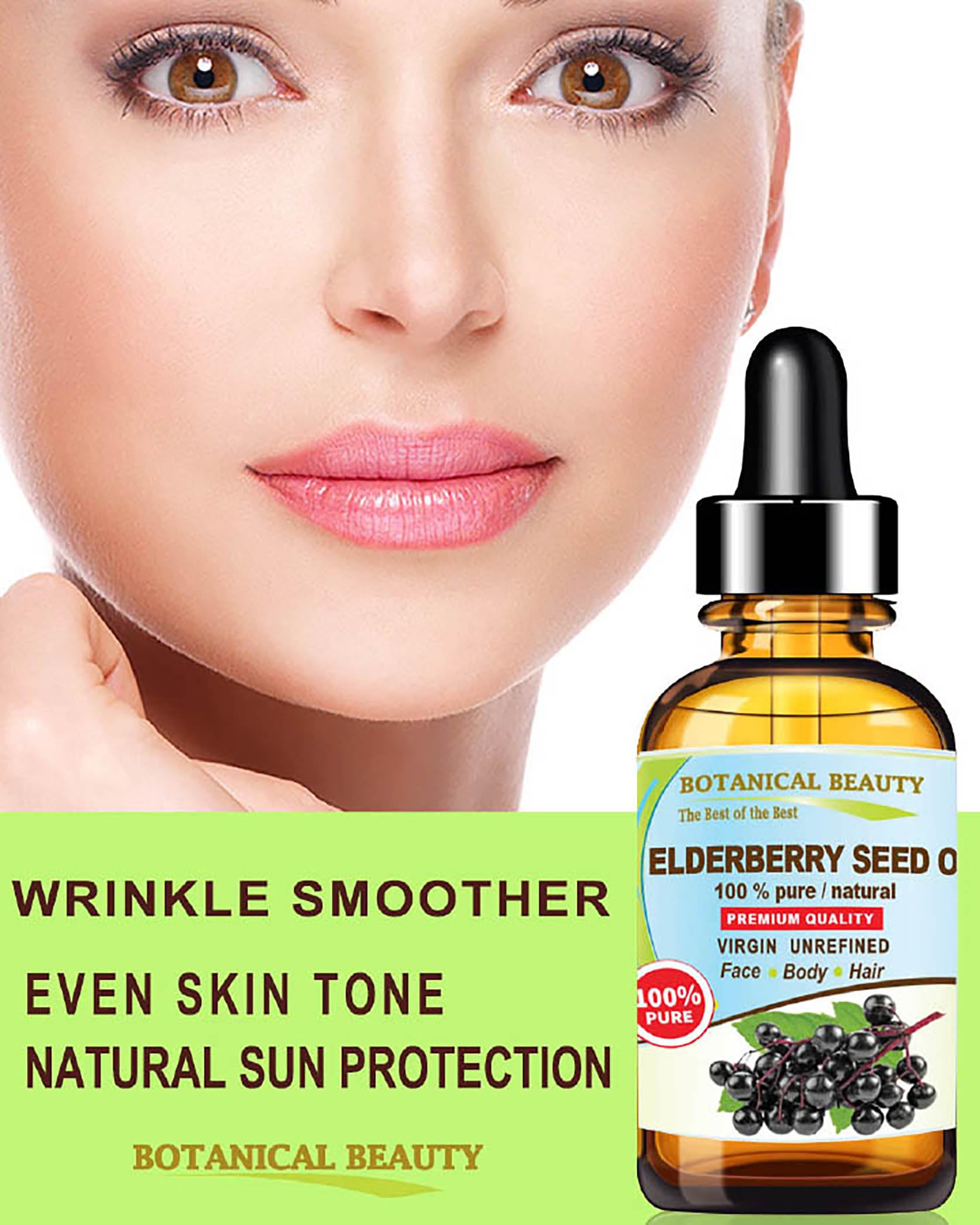 Botanical Beauty elderberry seed oil liquid closeup with rich viscosity