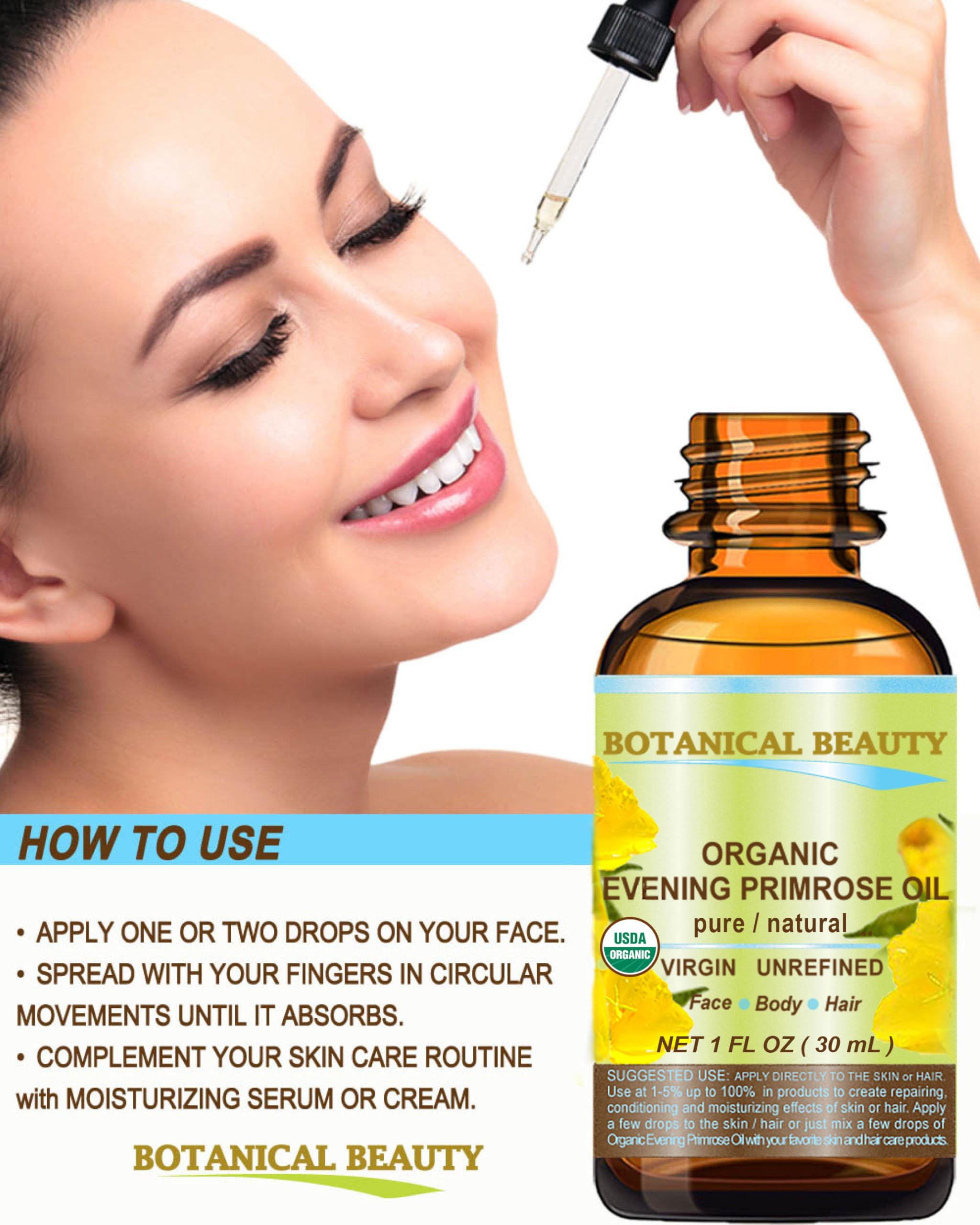 Evening Primrose Oil applied on face for balanced moisture and softness