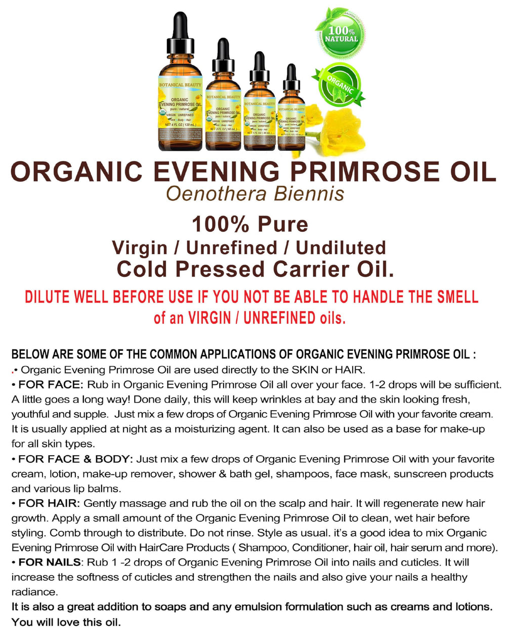 Botanical Beauty Evening Primrose Oil with other carrier oils for massage blends.