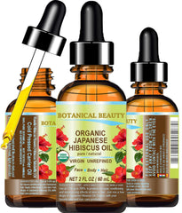 Botanical Beauty Hibiscus Oil bottle pour; lightweight and fast-absorbing skin care.