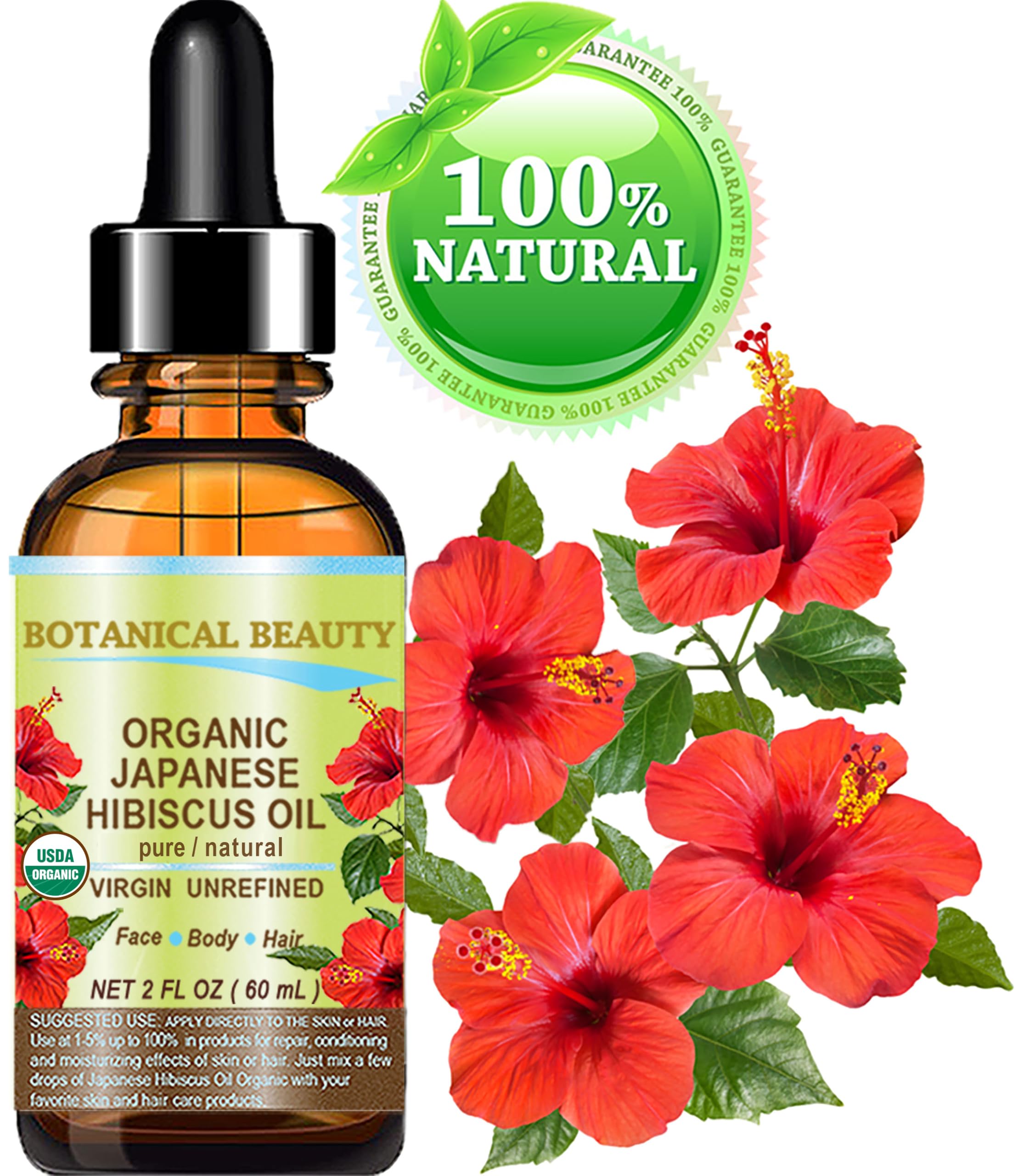 Botanical Beauty Hibiscus Oil ingredients close-up; rich in nourishing nutrients.