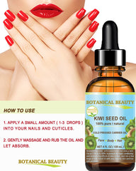 Kiwi Seed Oil bottle next to routine setup for natural moisturization.