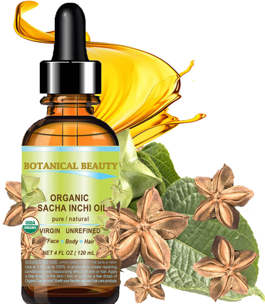 Botanical Beauty Organic Sacha Inchi Oil amber glass preserves freshness and purity.