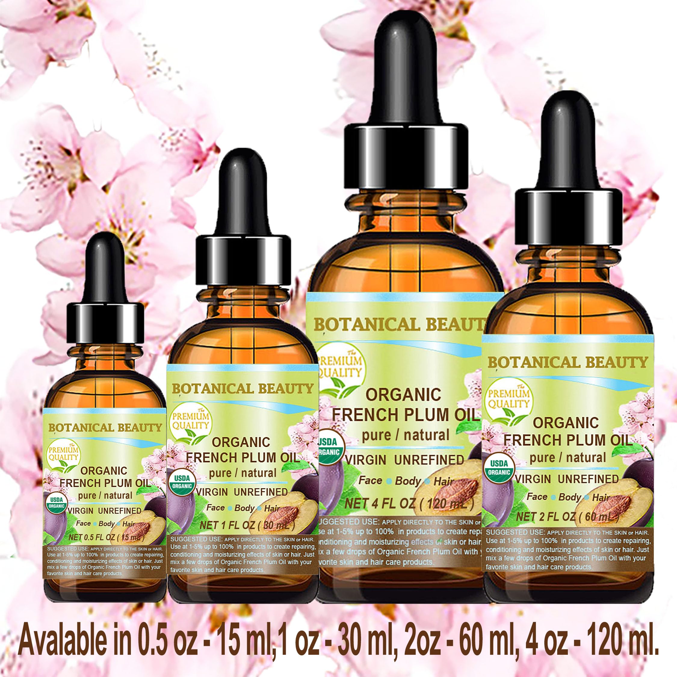 Botanical Beauty Plum Oil on vanity shelf suggests versatile carrier oil