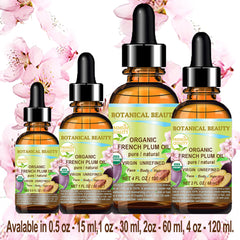 Botanical Beauty Plum Oil on vanity shelf suggests versatile carrier oil