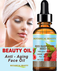 Botanical Beauty Red Raspberry Seed Oil jar close-up emphasizing rich moisture without greasiness