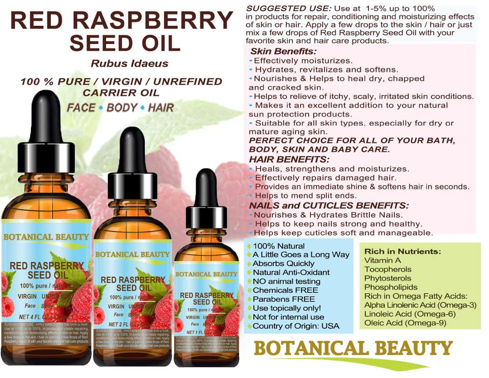 Botanical Beauty Red Raspberry Seed Oil shown beside sunscreen for daily blends