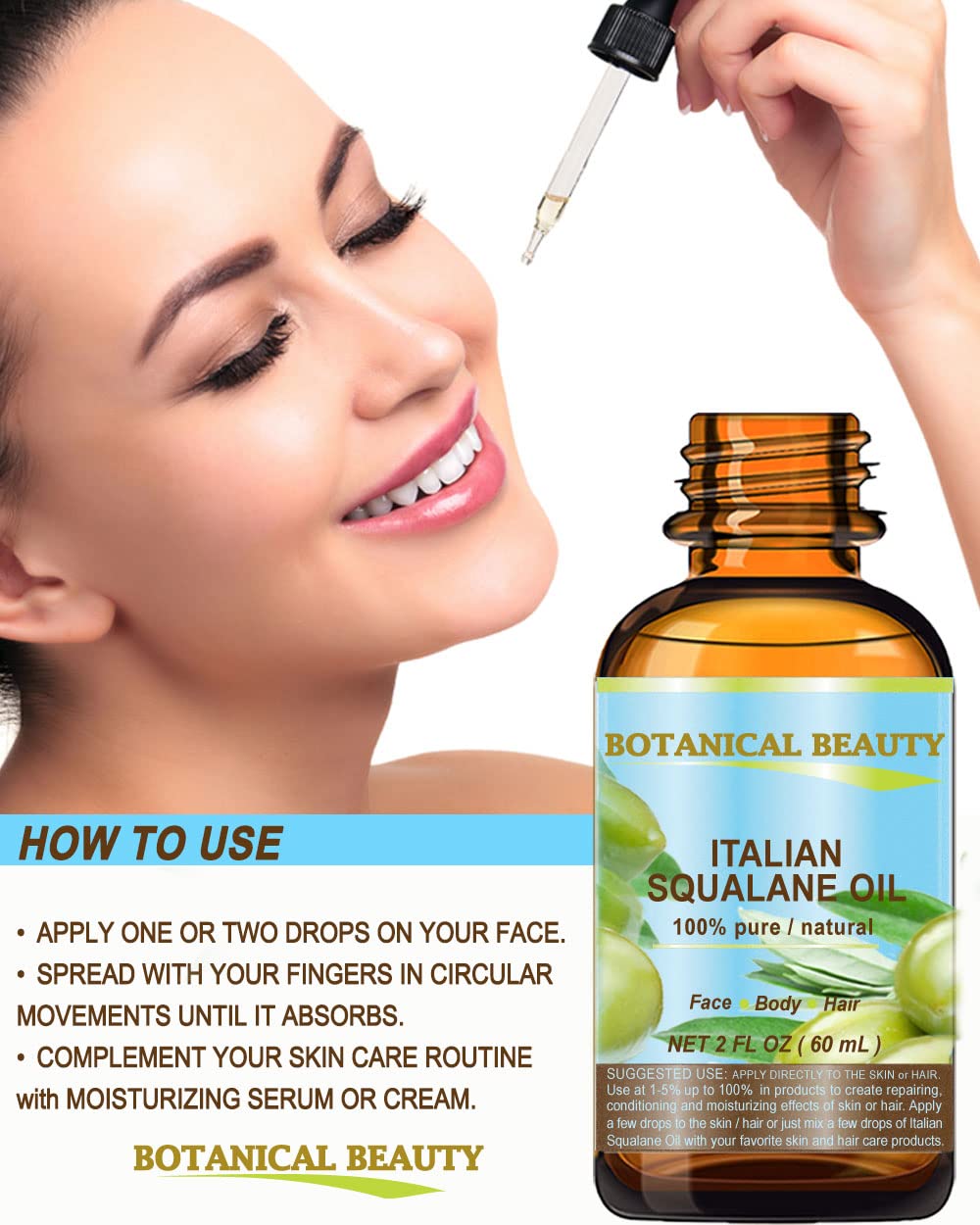 Botanical Beauty Squalane used in body care for softness and glow.