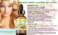 Botanical Beauty Sweet Almond Oil used for hair care and shine