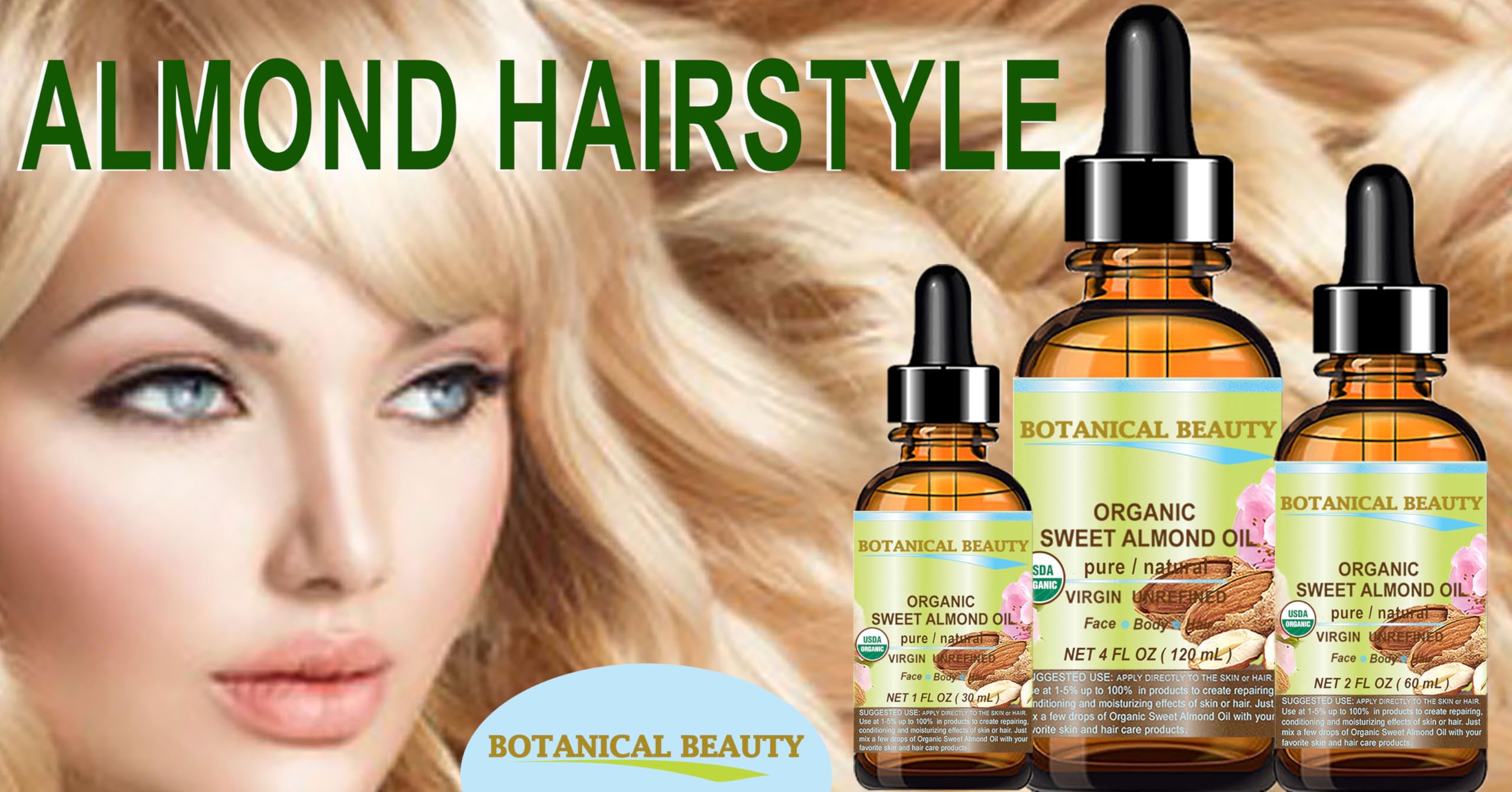 Botanical Beauty Sweet Almond Oil label highlights organic, virgin status