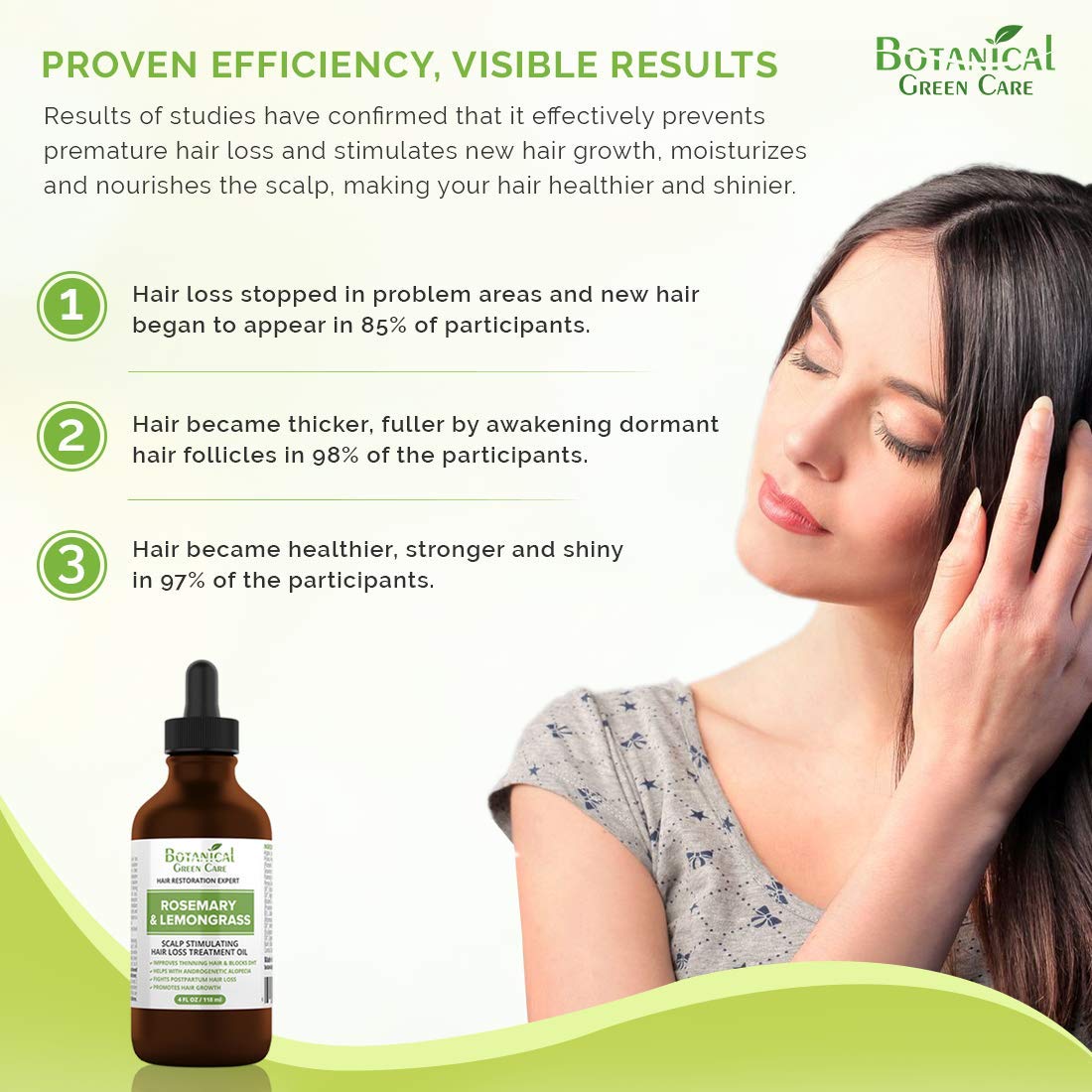Botanical Green Care full bottle display emphasizes premium natural formula and satisfaction promise.