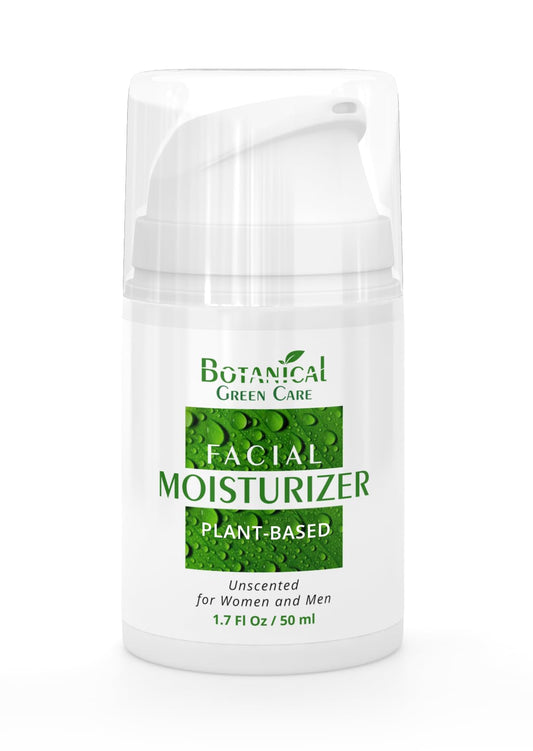 Botanical Green Care moisturizer bottle pour reveals unscented, non-comedogenic formula for sensitive skin