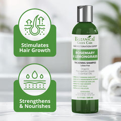 Ingredients panel of Botanical Green Care shampoo highlighting biotin and caffeine.