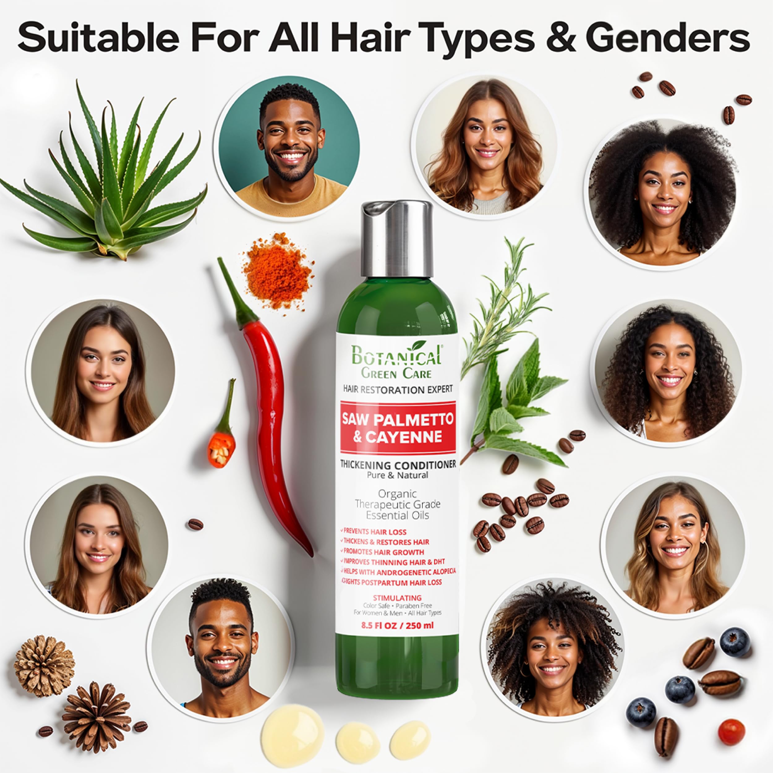 Botanical Green Care finished look reveals shiny, voluminous hair after use.