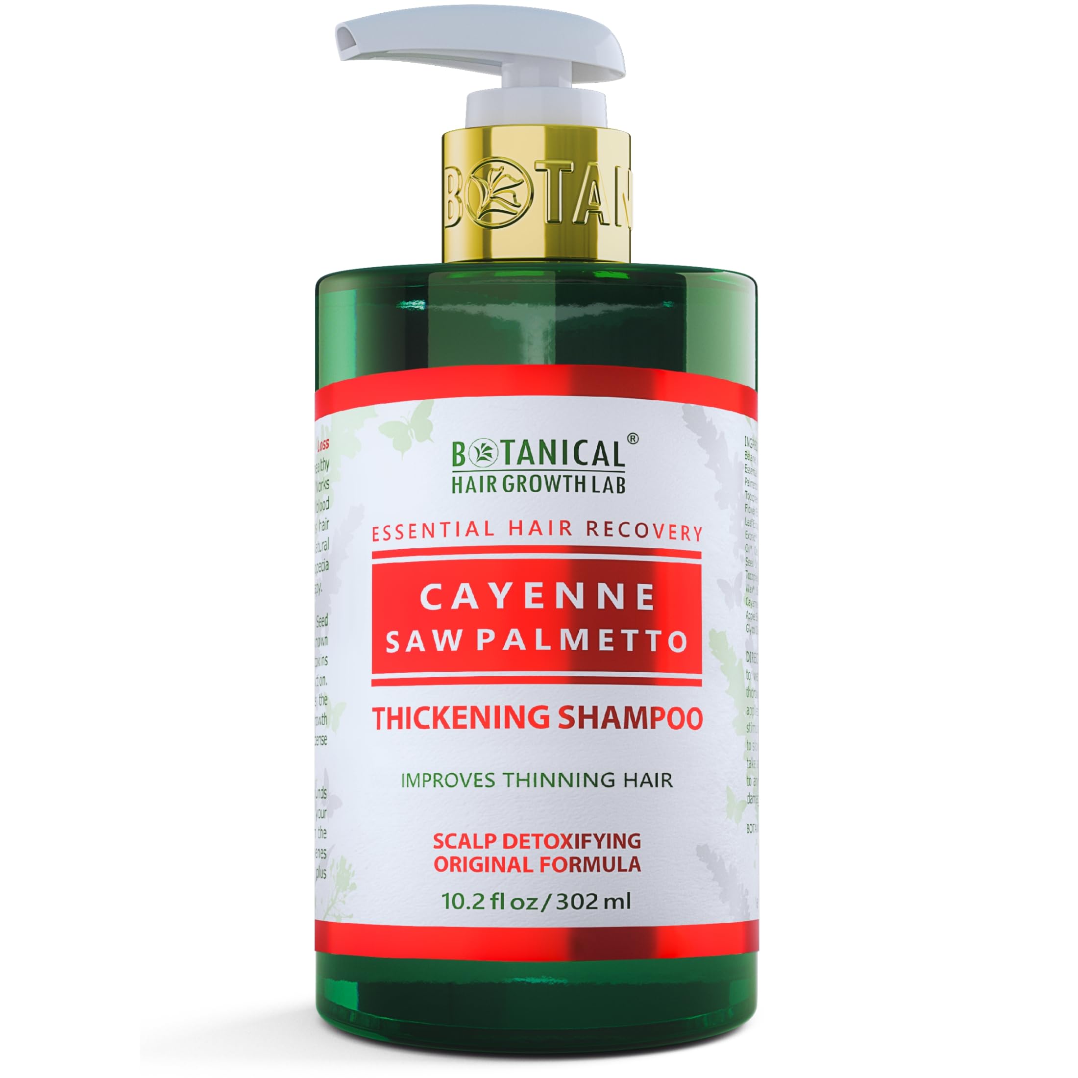 BOTANICAL HAIR GROWTH LAB bottle of cayenne shampoo for thicker-looking hair.