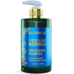 Botanical Hair Growth Lab Moringa Shampoo bottle pour, highlighting easy application for scalp nourishment.