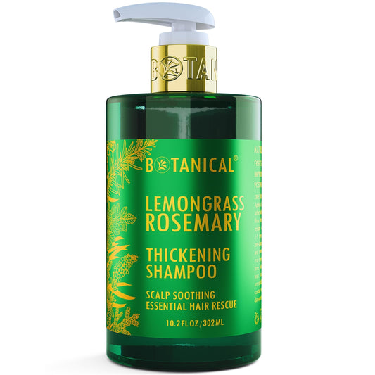 Botanical Hair Growth Lab rosemary shampoo bottle showing soothing scalp and potential thickening
