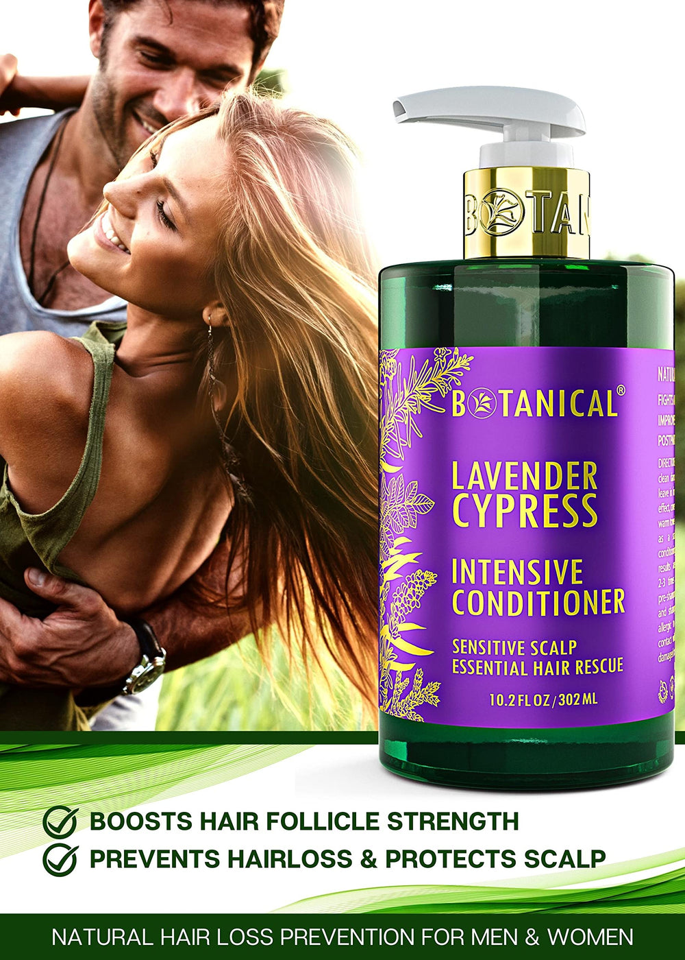 Botanical Hair Growth Lab lavender conditioner close-up on bottle cap for sensitive scalp care.
