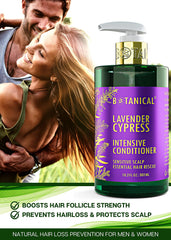 Botanical Hair Growth Lab lavender conditioner close-up on bottle cap for sensitive scalp care.