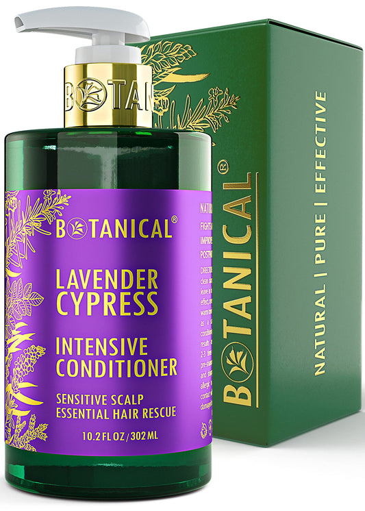 Botanical Hair Growth Lab lavender conditioner bottle pour for soothing scalp nourishment.