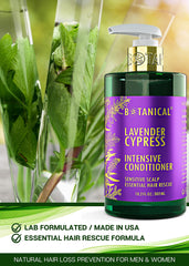 Botanical Hair Growth Lab lavender conditioner being applied for frizz control.