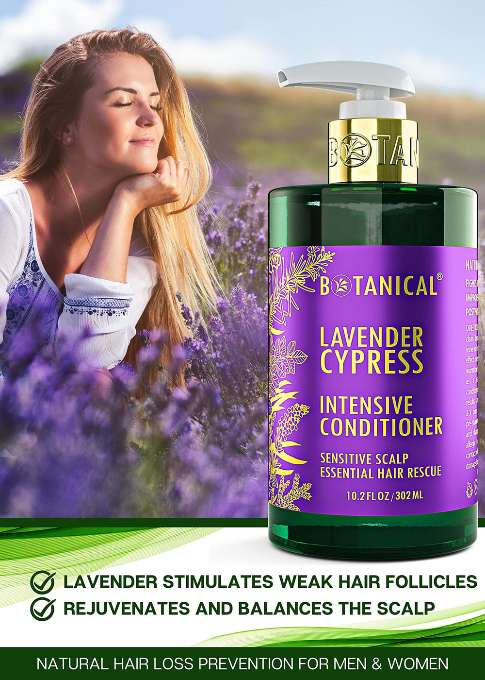 Botanical Hair Growth Lab lavender conditioner lather texture showing hydration and shine.