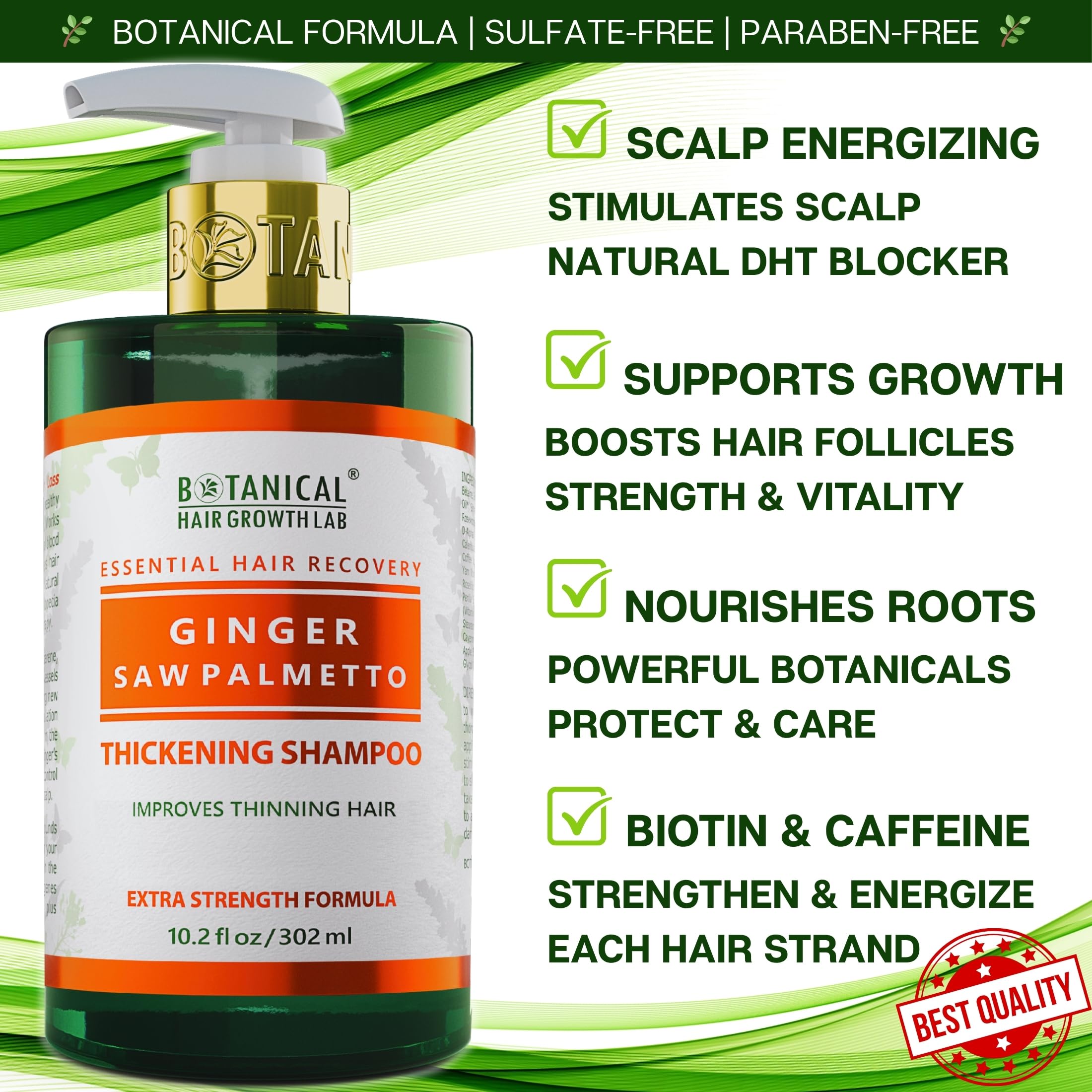 botanical hair growth lab ingredients closeup showing ginger and saw palmetto for healthy follicles.