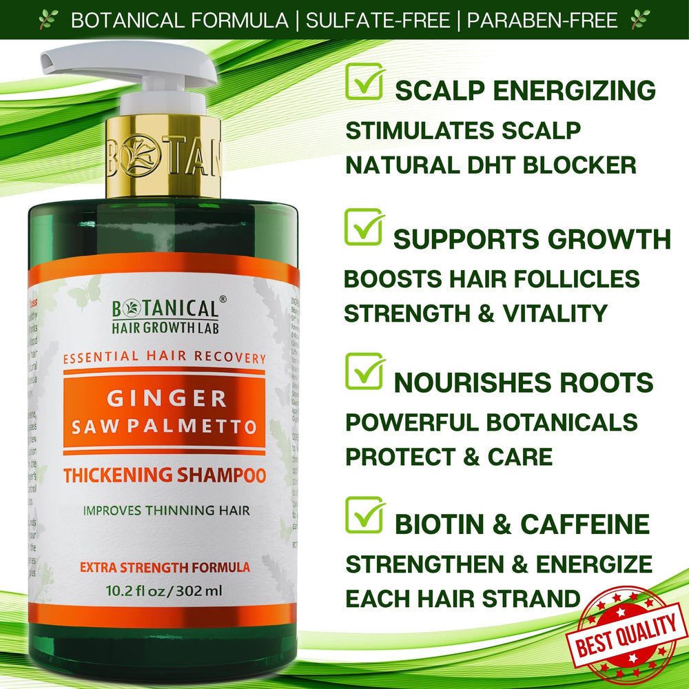 botanical hair growth lab ingredients closeup showing ginger and saw palmetto for healthy follicles.