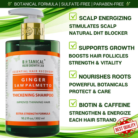 botanical hair growth lab ingredients closeup showing ginger and saw palmetto for healthy follicles.