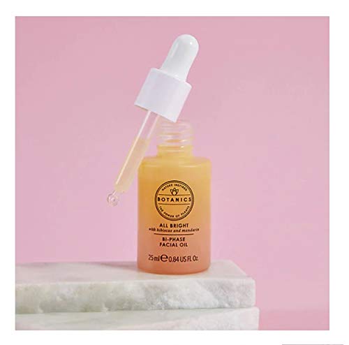 Botanics All Bright ingredient closeup highlighting hibiscus and mandarin for a brightening blend
