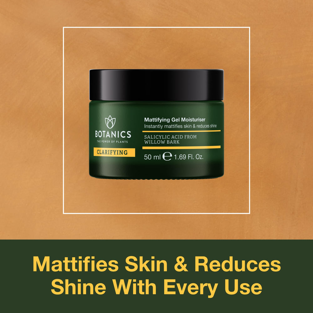 Botanics Clarifying Gel Moisturizer pore-refine action for clearer looking skin.