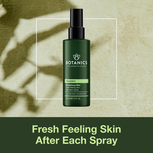 Botanics Hydrating Face Mist rose-water close-up highlights soothing hydration.
