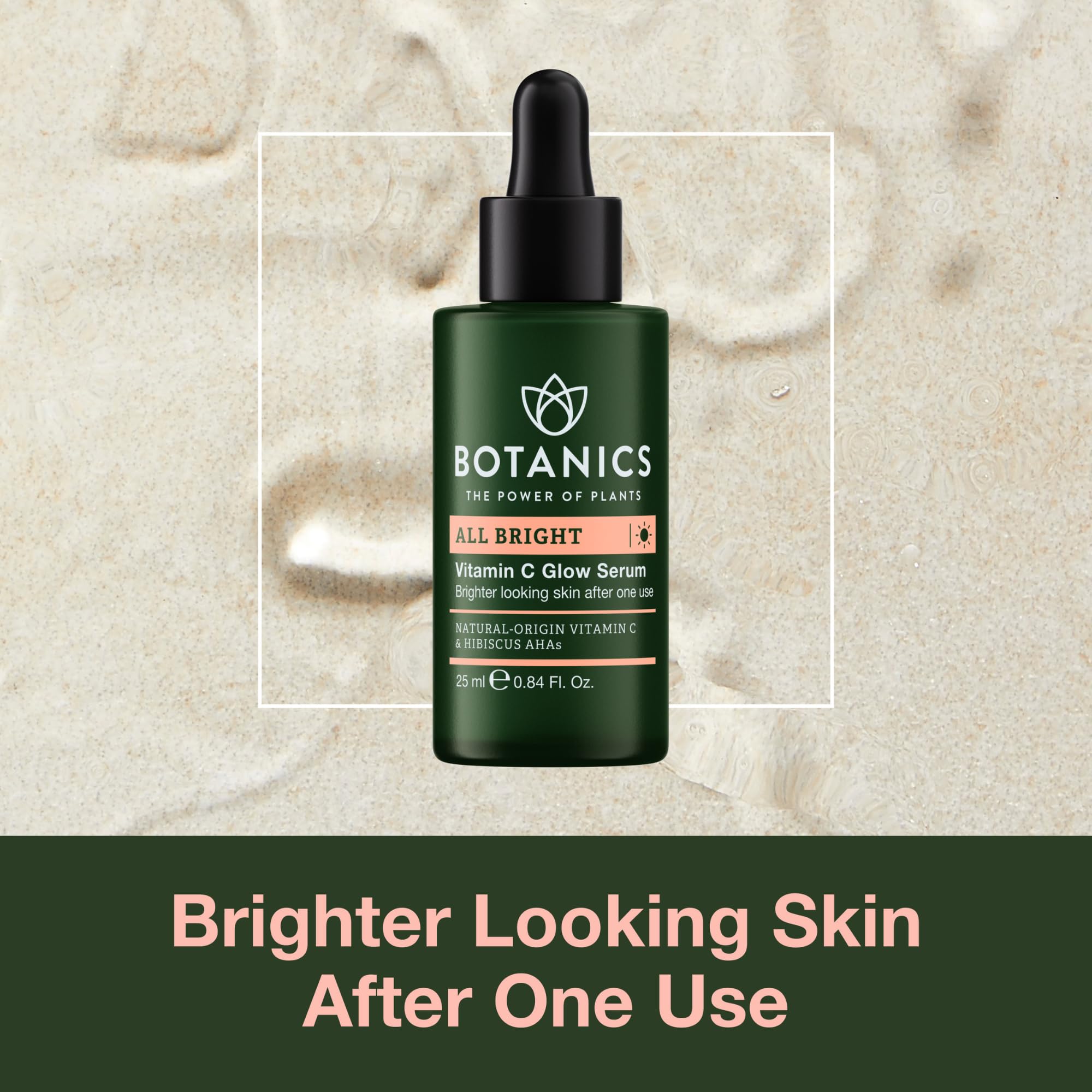 Botanics Vitamin C Serum bottle close-up with luminous glow