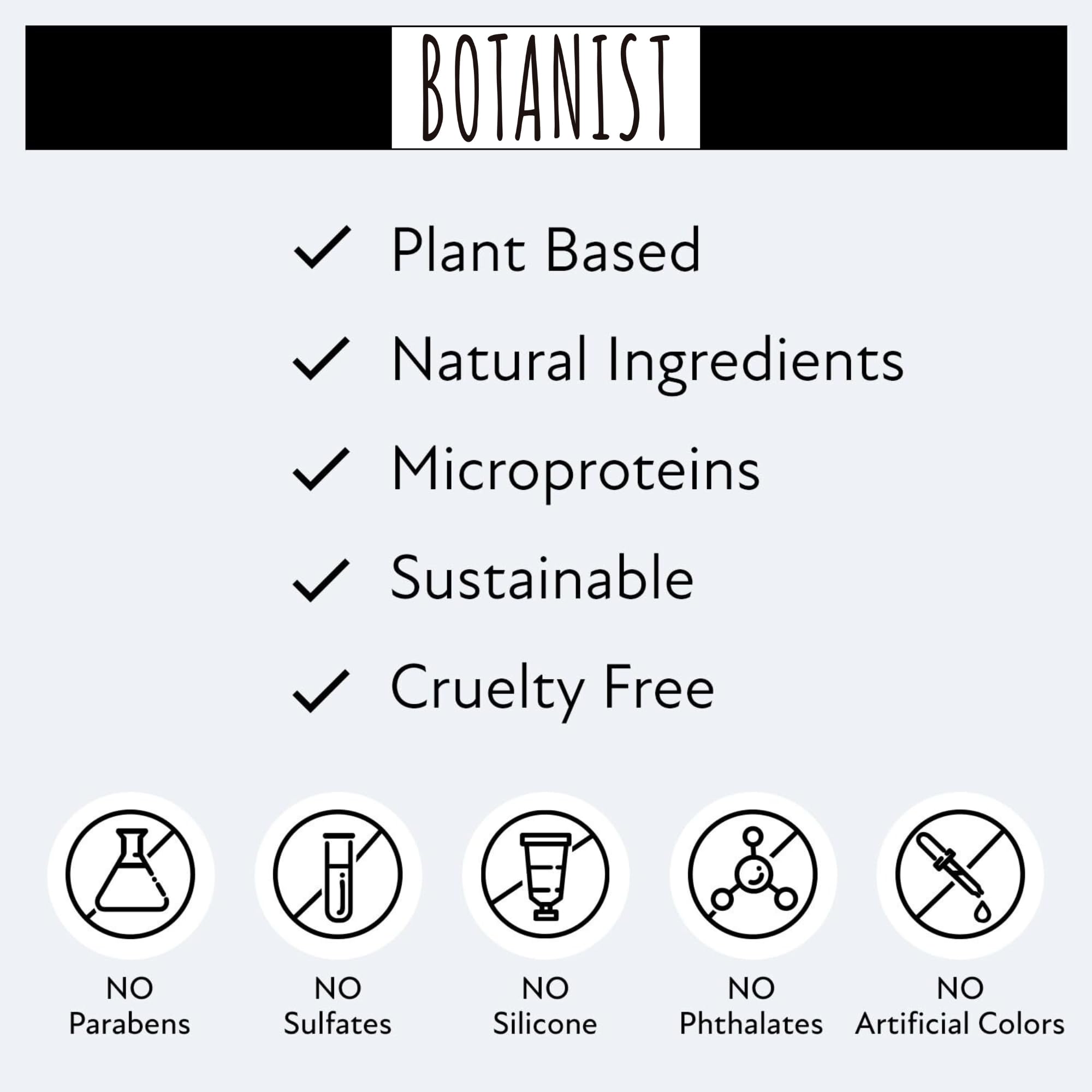 Botanist hydrating formula shown on skin and hair.