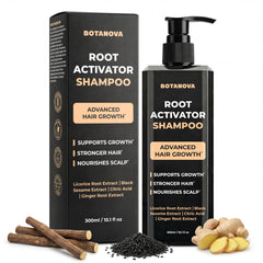 BOTANOVA Root Activator Shampoo bottle for daily scalp care and fullness potential.