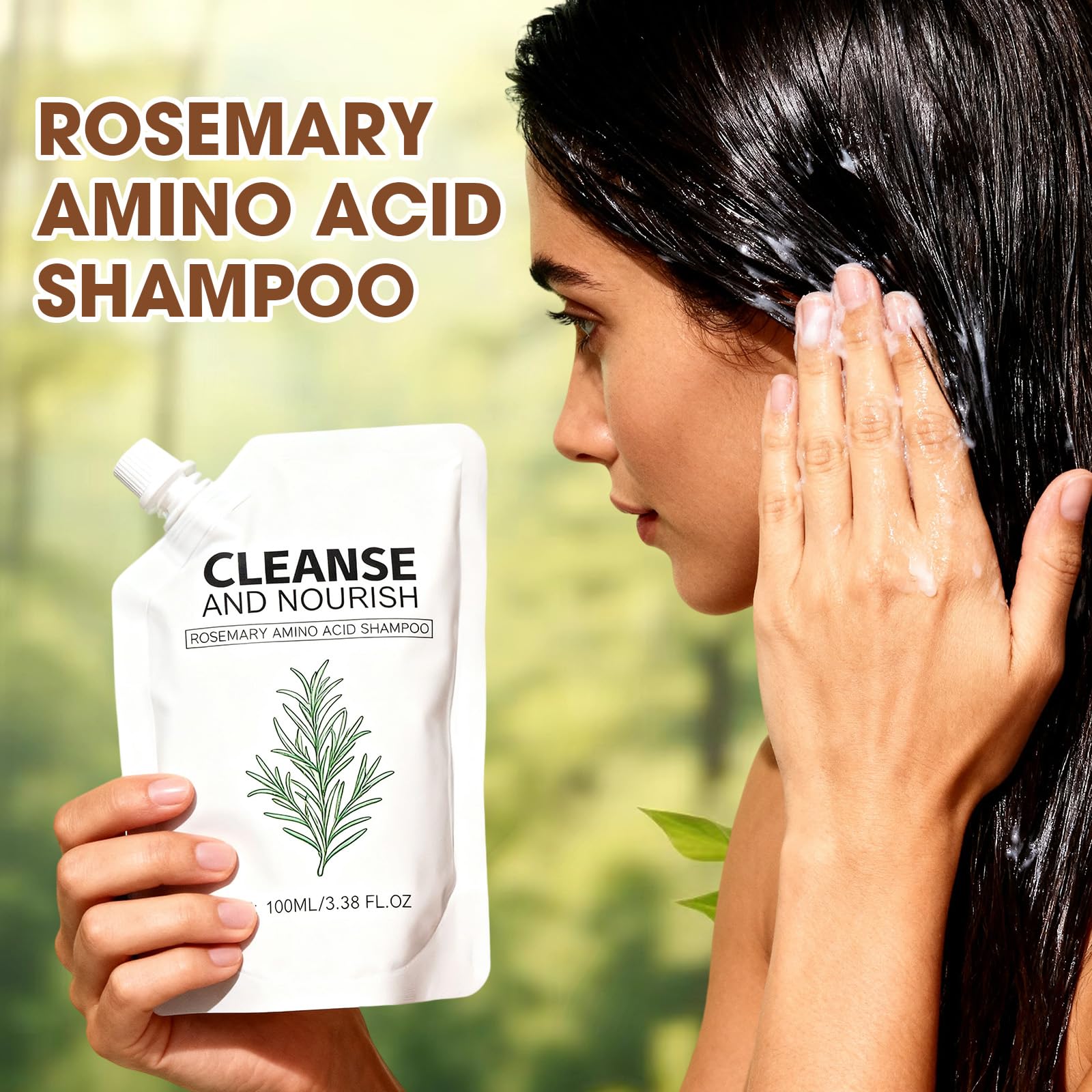 Botou Rosemary Amino Acid Shampoo close-up, emphasizing hair strengthening and fullness.