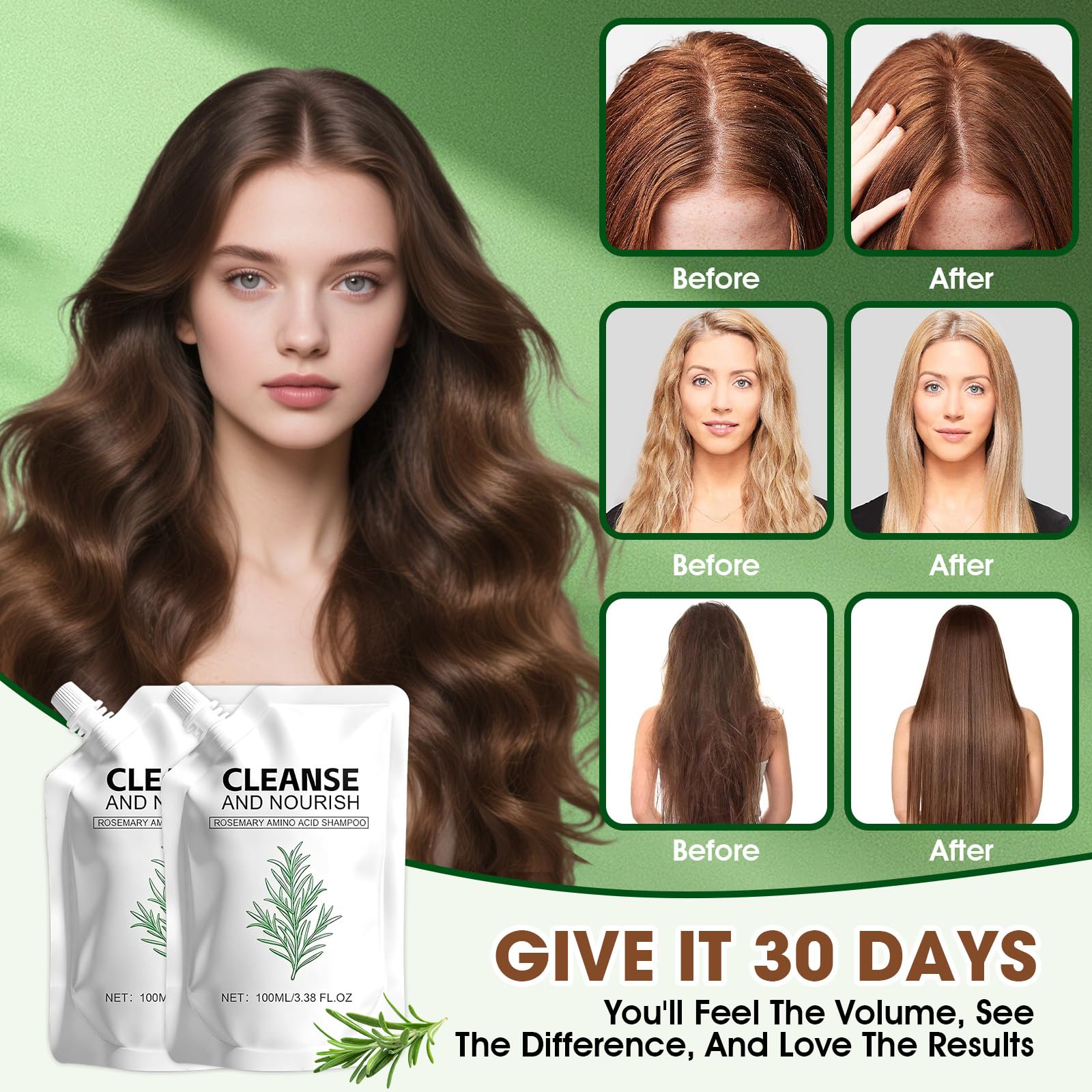 Botou Rosemary Amino Acid Shampoo in use, showing easy wash and rinse.