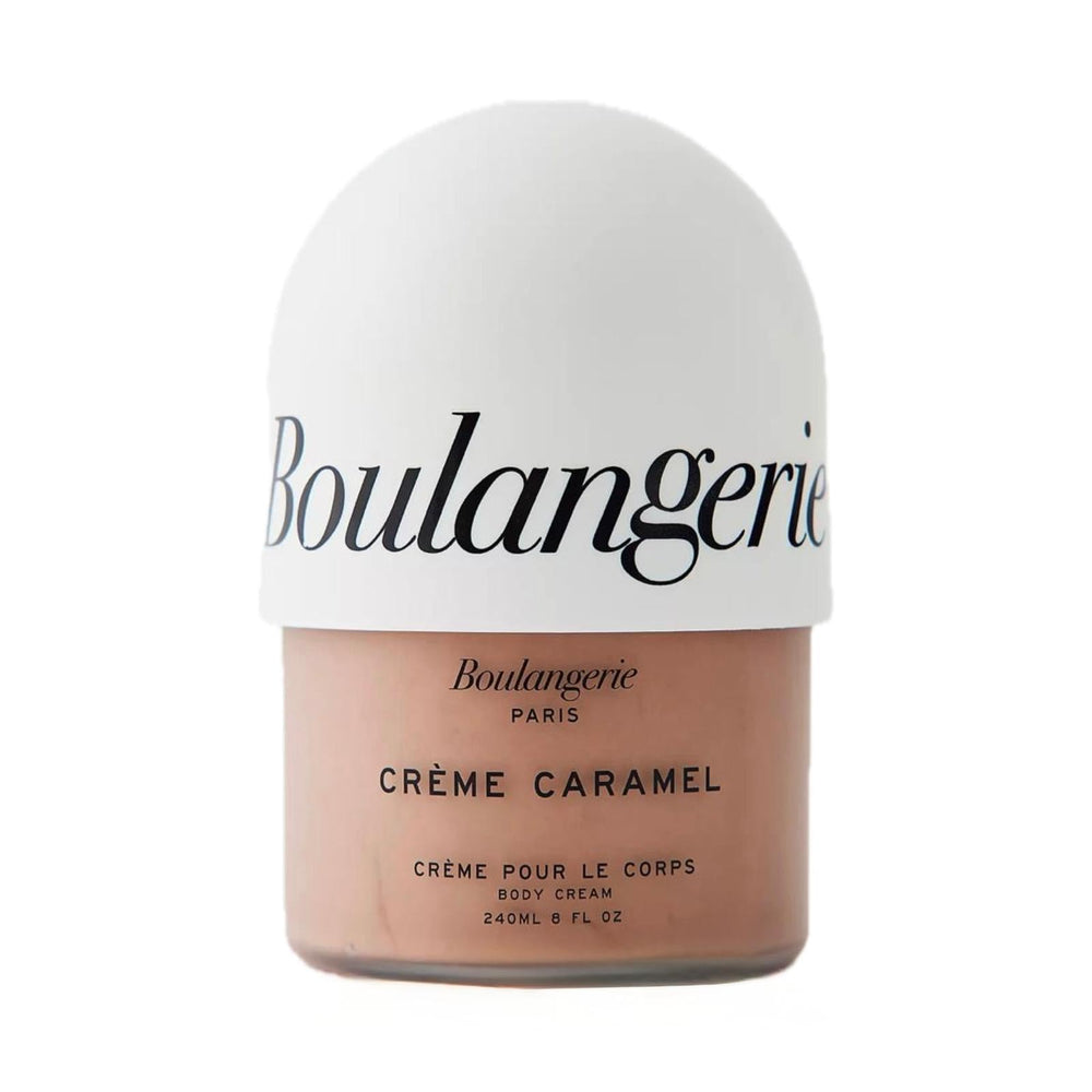 Boulangerie Paris Creme Caramel Body Cream jar with white cap for elegant daily pampering.