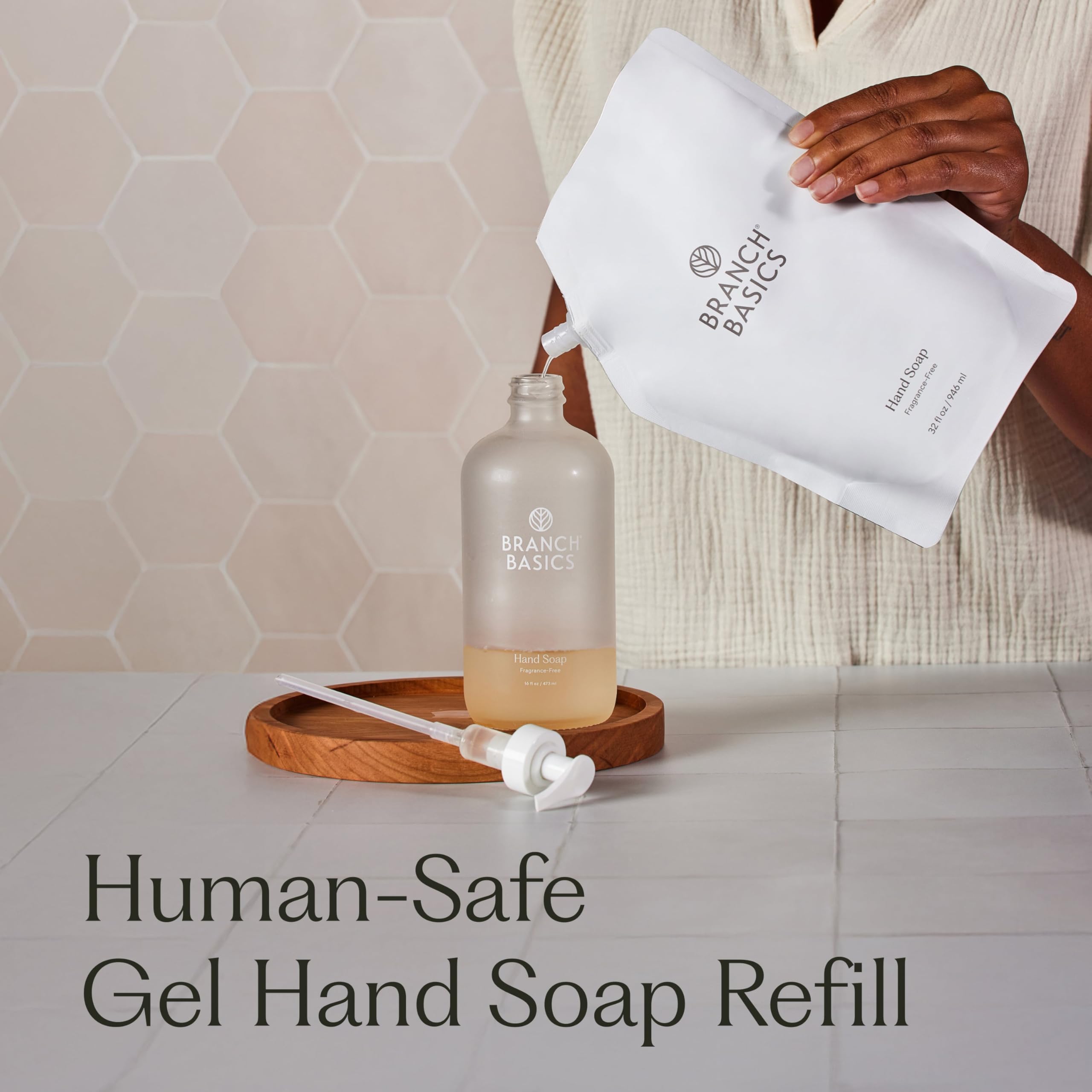 Branch Basics Gel Hand Soap bottle with pump, close-up showing gentle, fragrance-free formula.
