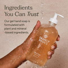 Branch Basics Gel Hand Soap fragrance-free label — fragrance-free, hormone-safe formula for family use.