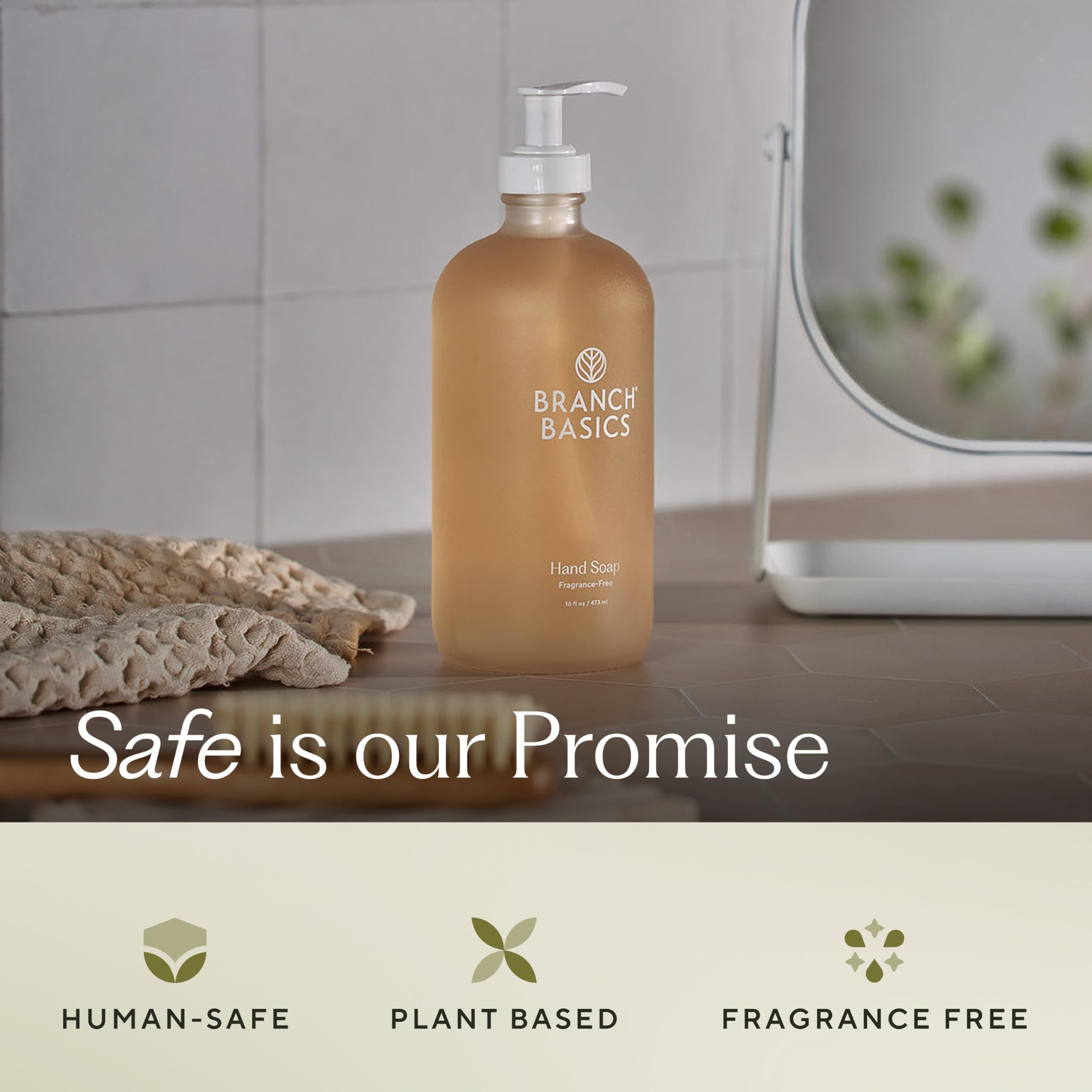 Branch Basics Gel Hand Soap pump use — dime-sized pump delivers rich lather with minimal waste.