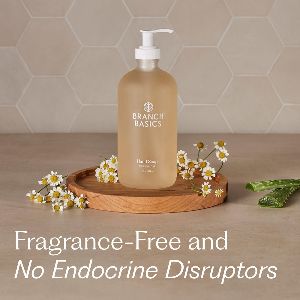 Branch Basics Gel Hand Soap texture closeup — silky lather cleanses while preserving skin moisture.