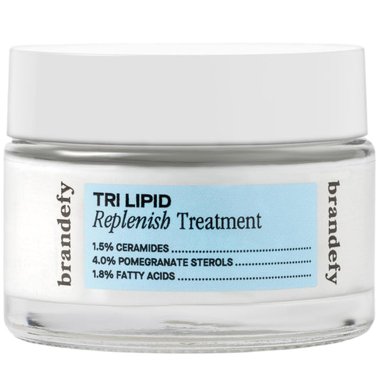 Brandefy Tri Lipid Replenish bottle promoting hydration and barrier support.