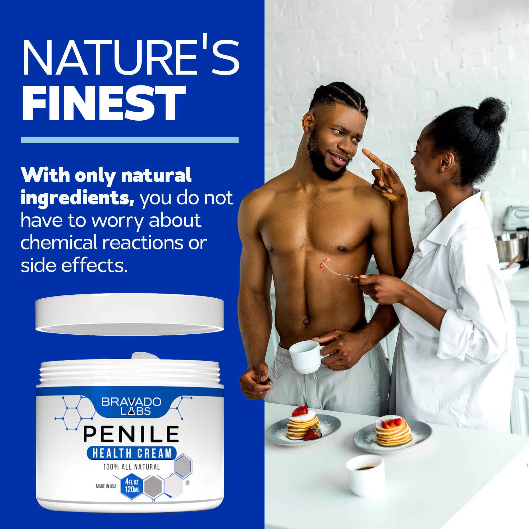 Bravado Labs premium penile health creme packaging emphasizes 4 oz size