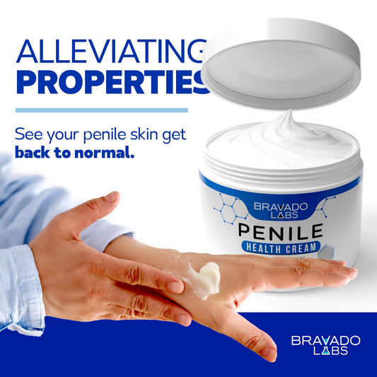 Bravado Labs premium penile health creme pump dispense shows easy application