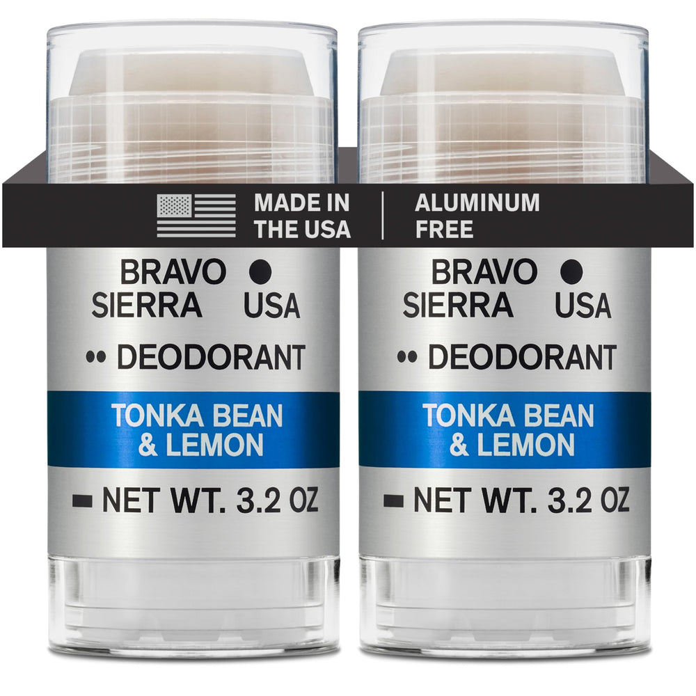 Bravo Sierra deodorant 2-pack packaging showing clean, aluminum-free design.