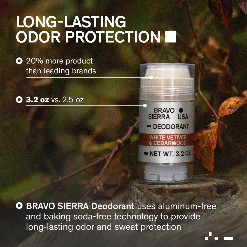 Clear glide application of Bravo Sierra deodorant that dries quickly.
